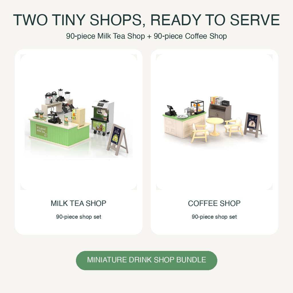 Two Tiny Counters, One Sweet Scene: Miniature Milk Tea and Coffee Shop Bundle