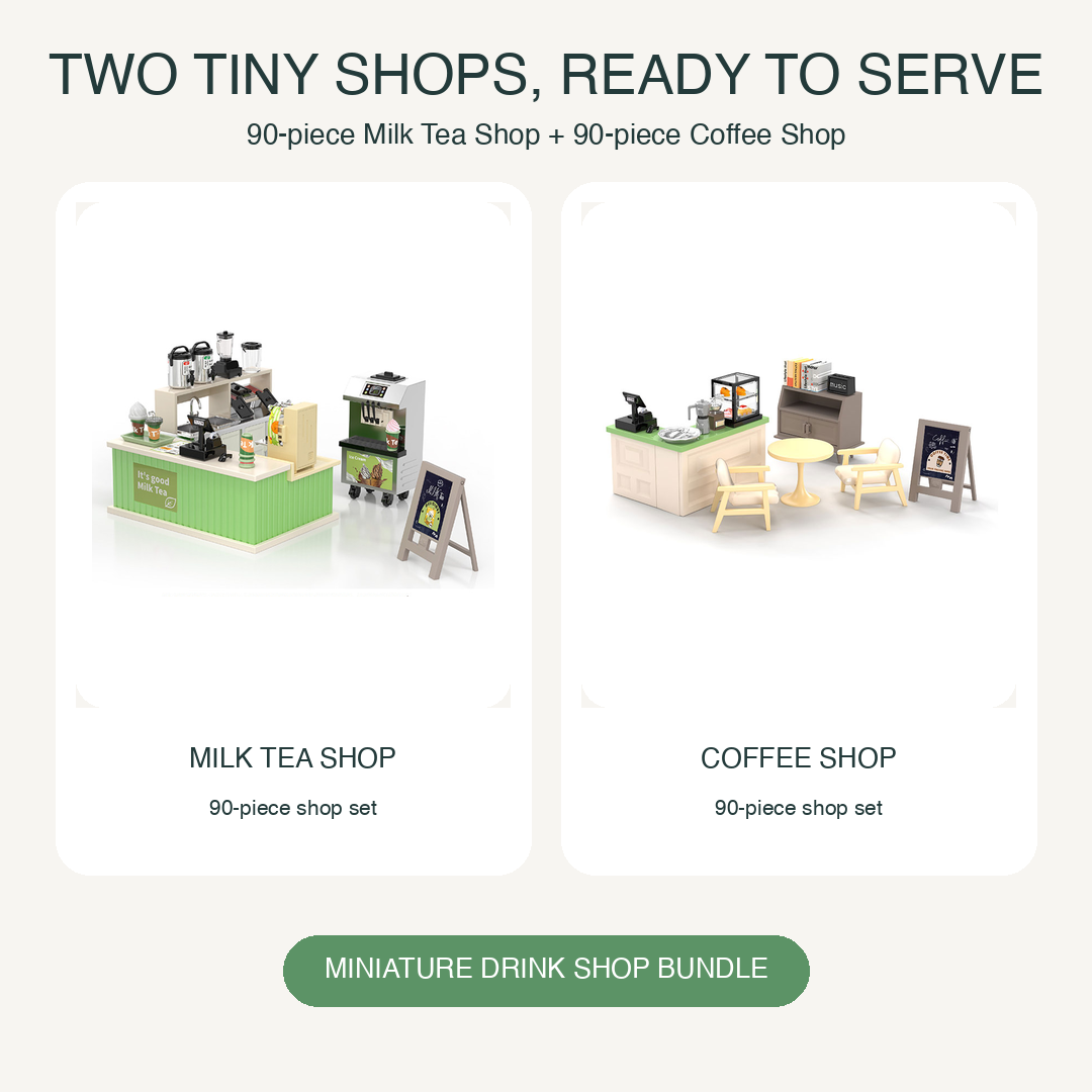 Two Tiny Counters, One Sweet Scene: Miniature Milk Tea and Coffee Shop Bundle