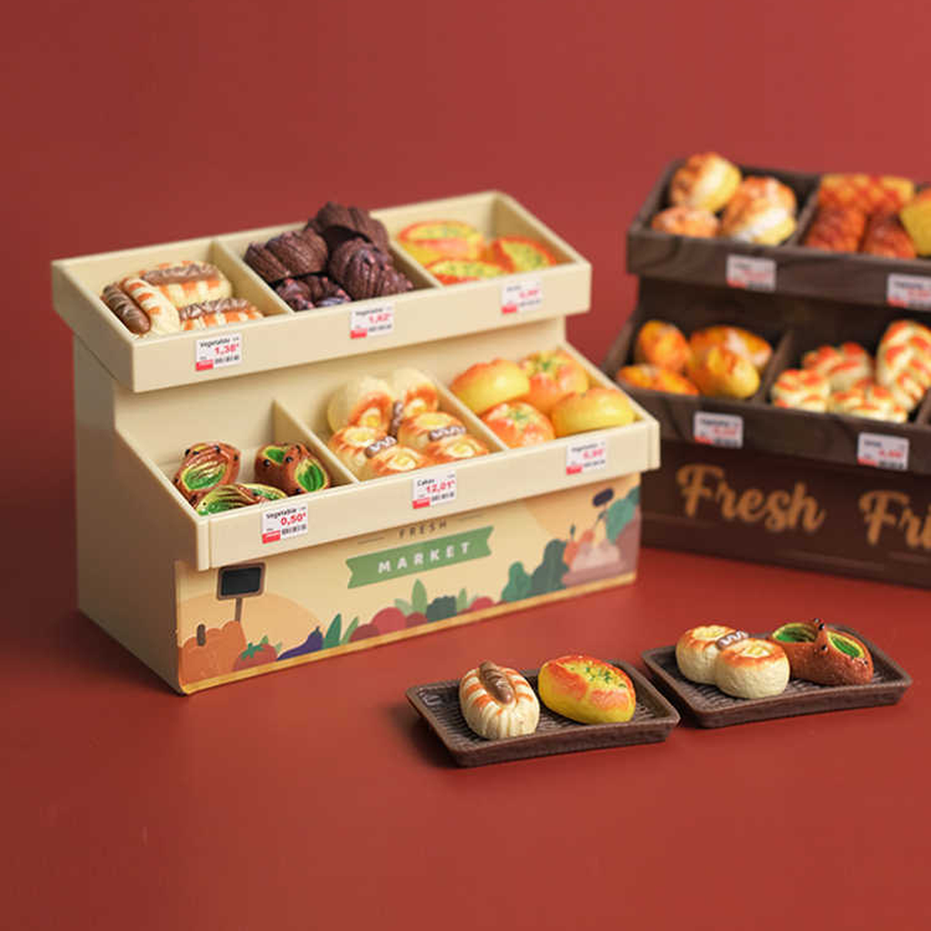 Fresh from the Tiny Bakery: Miniature Bread Display Cabinet Set