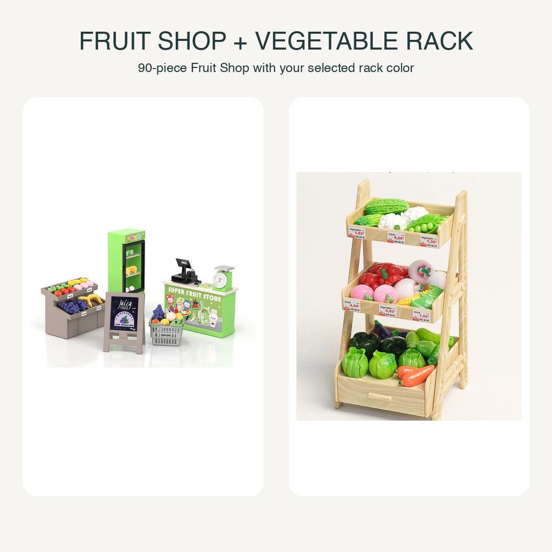Fresh Produce Corner: 90-Piece Fruit Shop and Vegetable Rack Bundle
