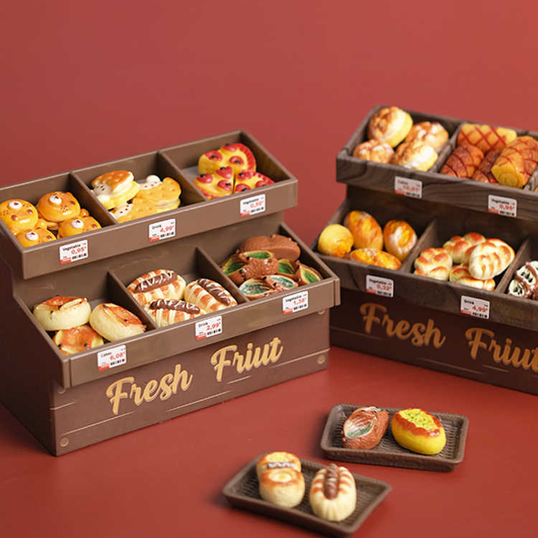 Fresh from the Tiny Bakery: Miniature Bread Display Cabinet Set