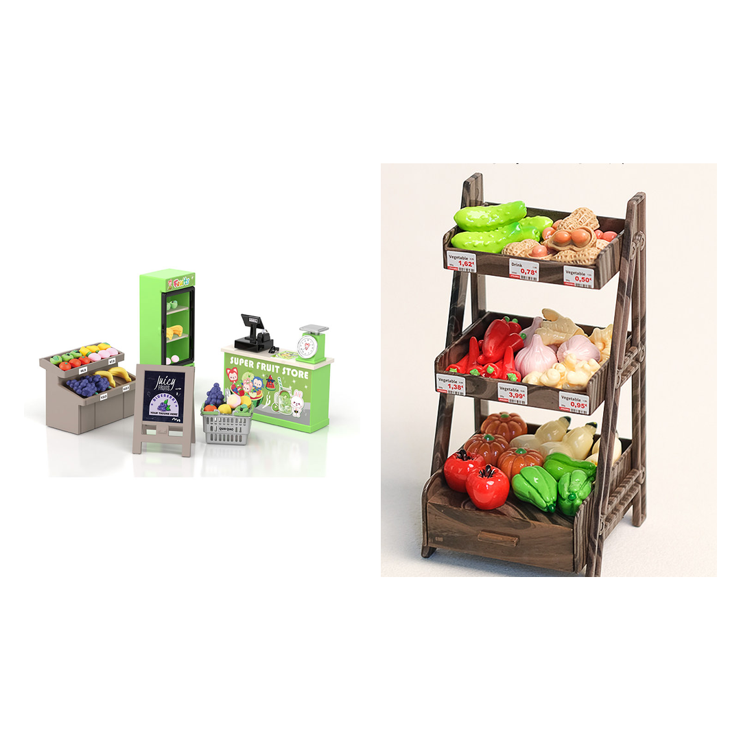 Fresh Produce Corner: 90-Piece Fruit Shop and Vegetable Rack Bundle