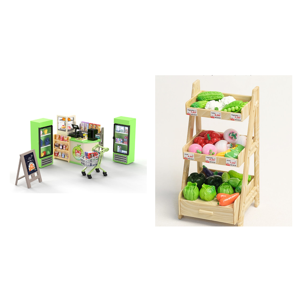 Stocked and Ready: 100-Piece Grocery Shop and Vegetable Rack Bundle