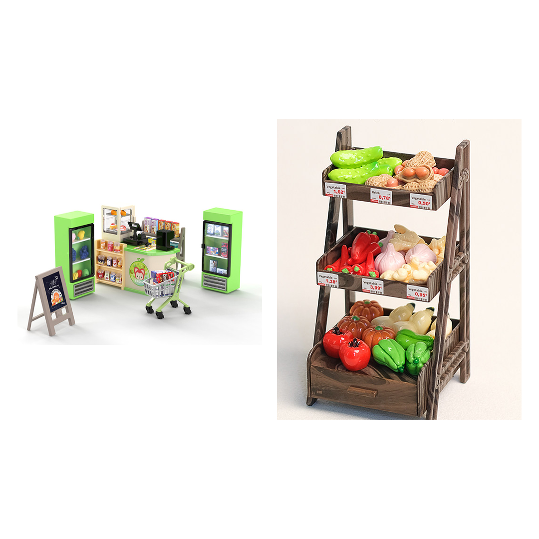 Stocked and Ready: 100-Piece Grocery Shop and Vegetable Rack Bundle